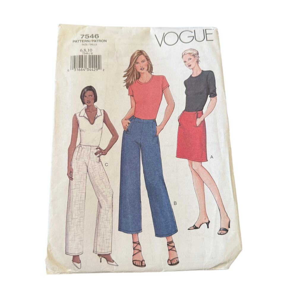 Vogue 7546 Misses Skirt Pants A-Line Straight Leg Waistband‎ 6 8 10 Uncut FF